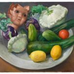 Gudrun Brüne | Stillleben mit Gemüse und Puppenkopf